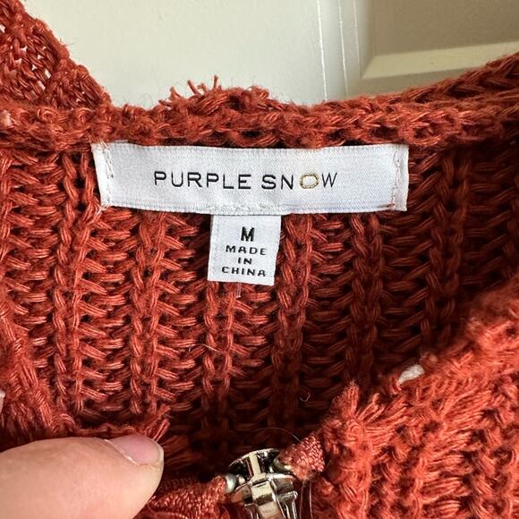 Purple Snow Rust Frayed Hem Hooded Full Zip Cardigan Sweater - Picture 7 of 13